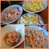 Crevettes  l\'Ananas et aux Pommes, Sauce Lait de Coco