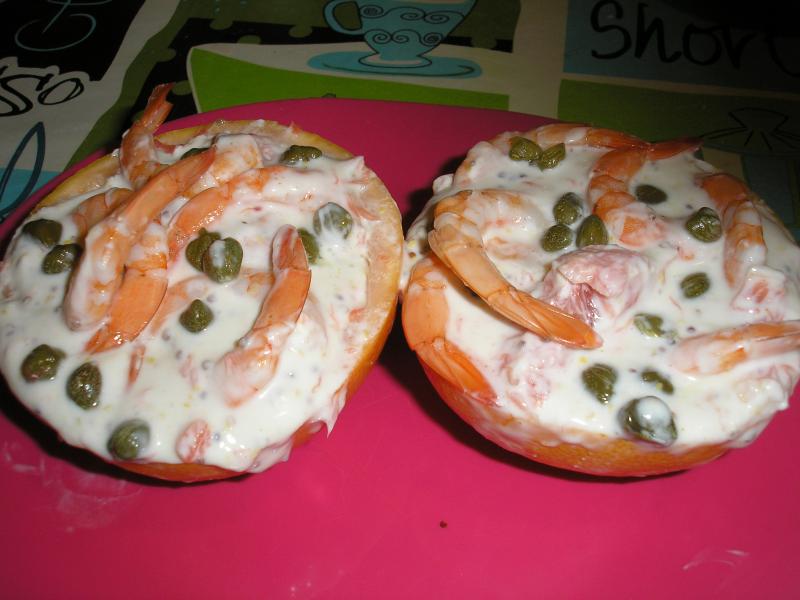 Crevettes au Fromage Blanc et Pamplemousse