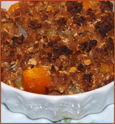 Crumble de Potimarron, Poire et Abricots Secs