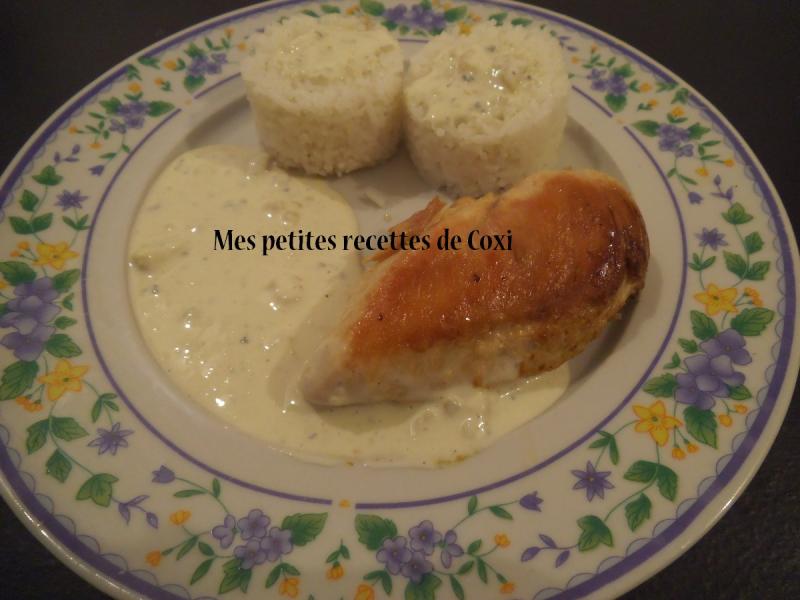 Filets de poulet, sauce bleu