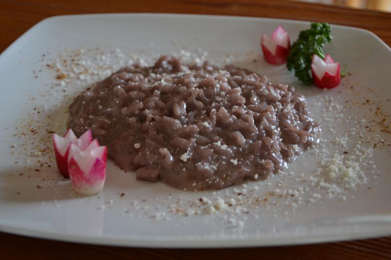 Risotto au vin rouge et 3 fromages